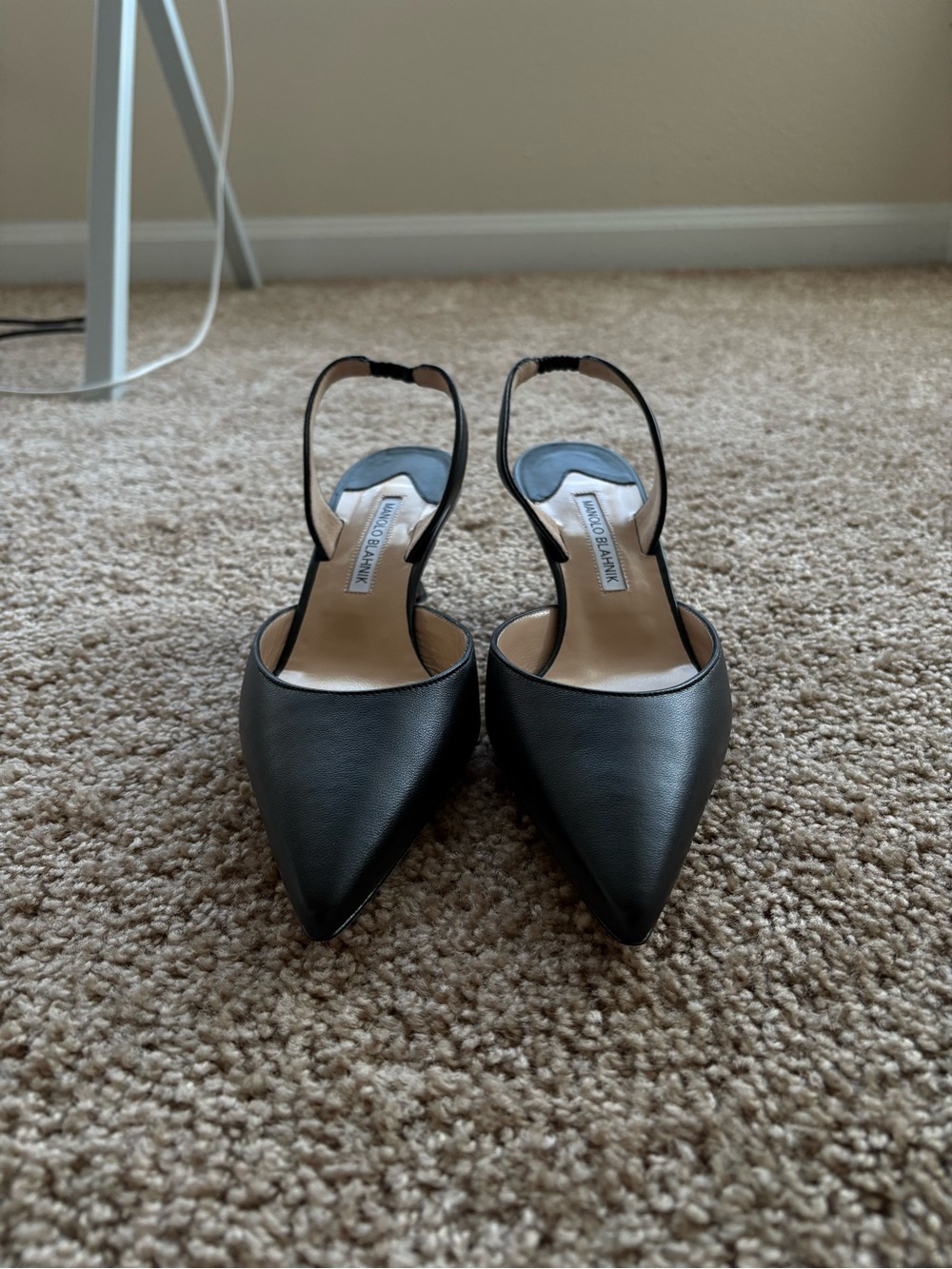 Manolo Blahnik Black Pointed Slingback Pumps - Leather - Picture 3 of 8